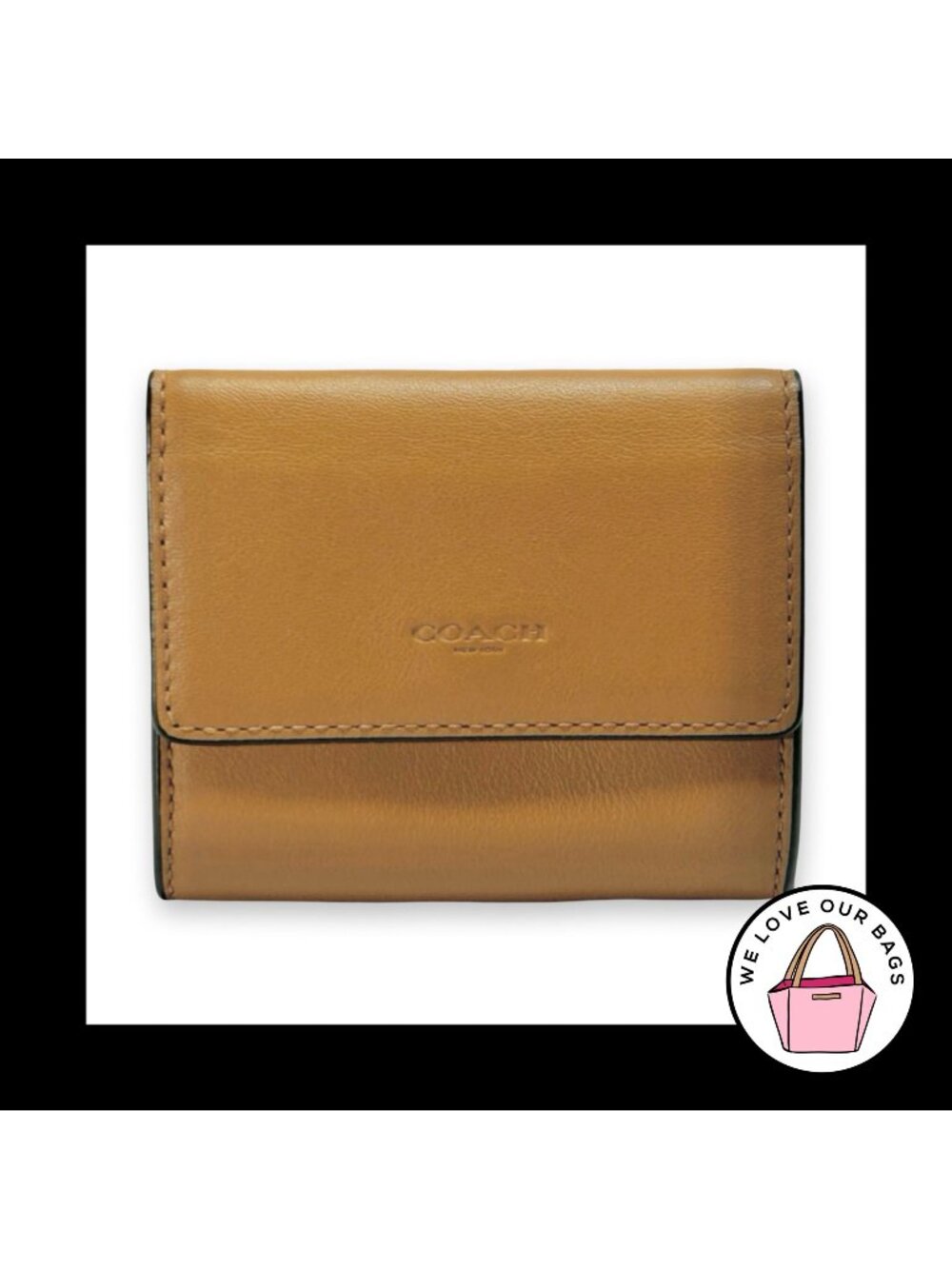New COACH FLAP CARD CASE Light Saddle Smooth Leather Coin Purse Wallet C9528G